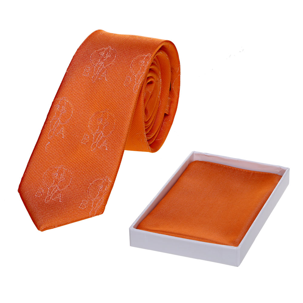 Bela Aqua Krawatte und Einstecktuch in Seide orange