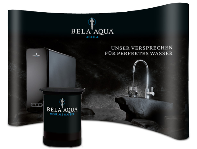 Pop Up - Messewand &quot;Oblige&quot;  mit Werbetheke - gebogen
