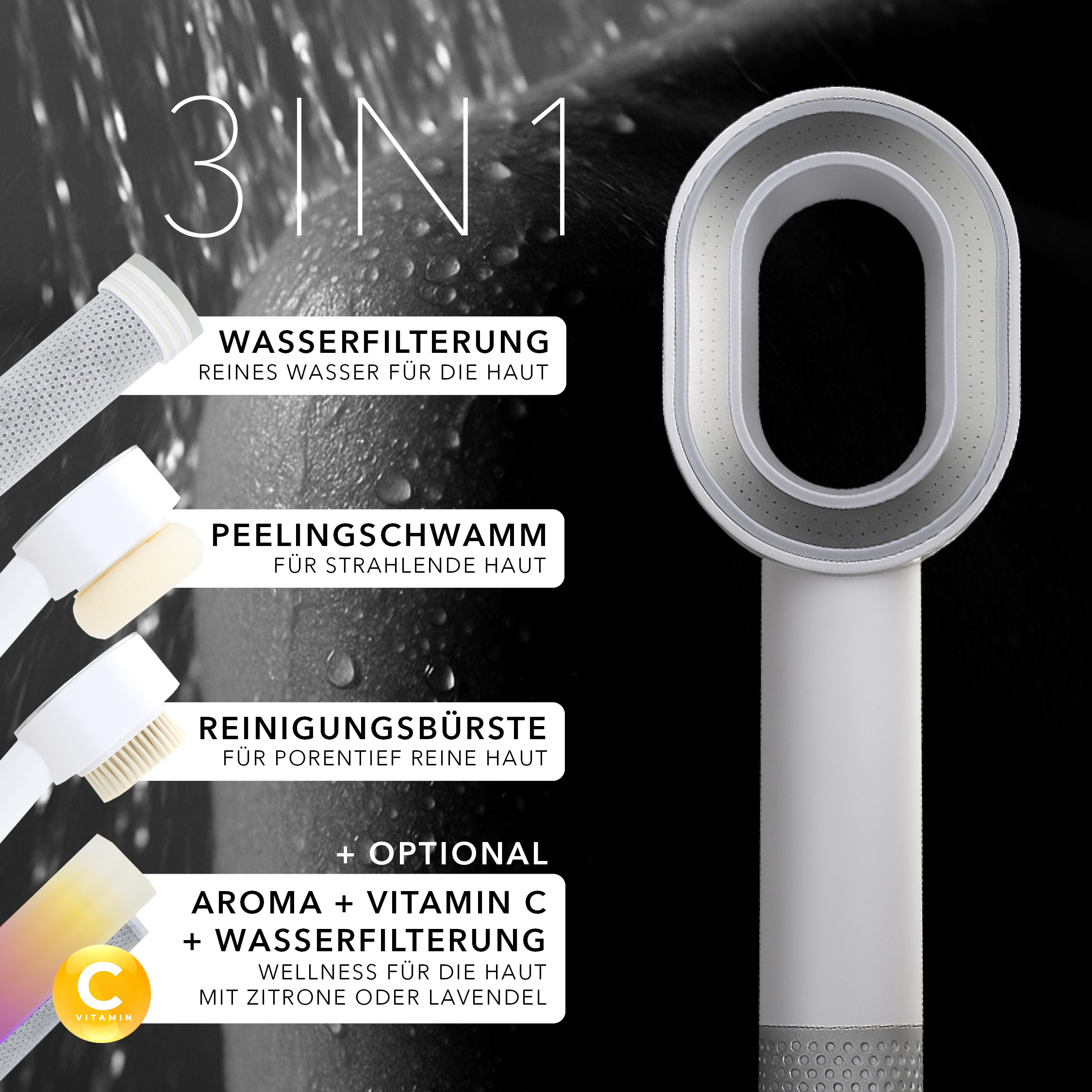 Premium 3in1 Filterduschkopf - Weiß