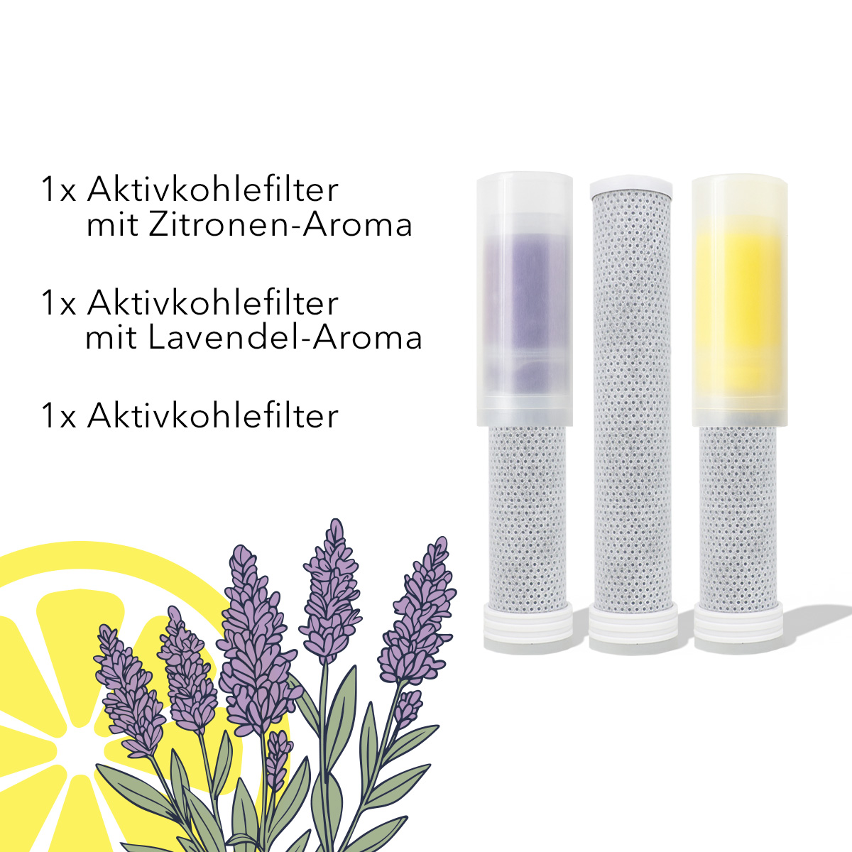 Premium Filterduschkopf - Duftvielfalt 3er-Set – Aktivkohle, Lemon & Lavendel Filter