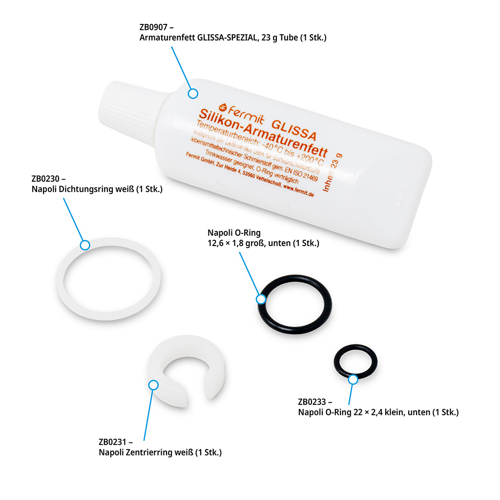 Dichtungsset „Napoli“ – Dreiwege-Wasserhahn (inkl. Armaturenfett)